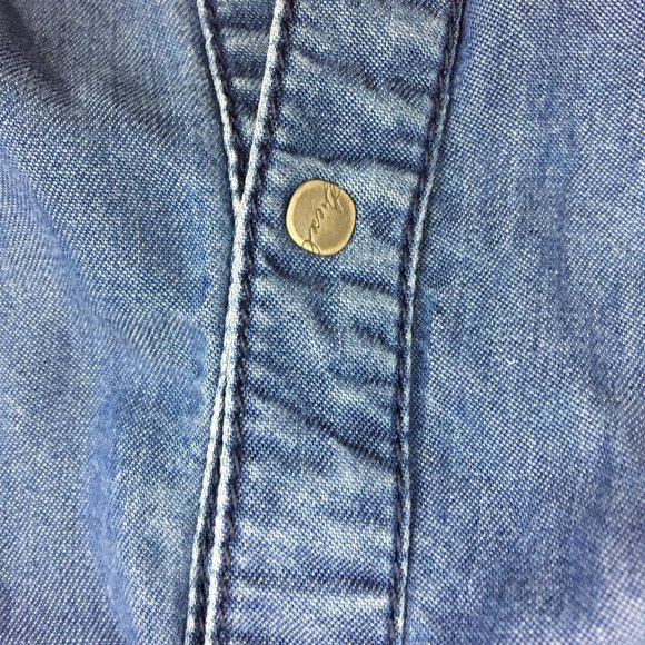 DIESEL Blue Medium Wash Chambray Logo Snap Button Belted Pleats Hi Low Hem Dress - Picture 6 of 11